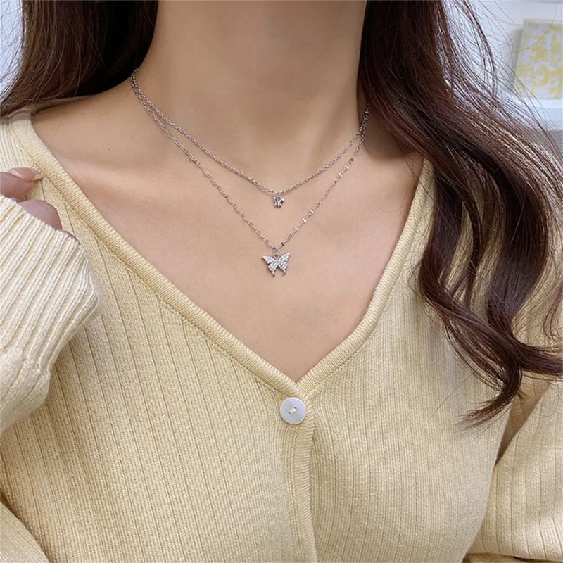 Luna Double-Layered Butterfly Pendant Necklace