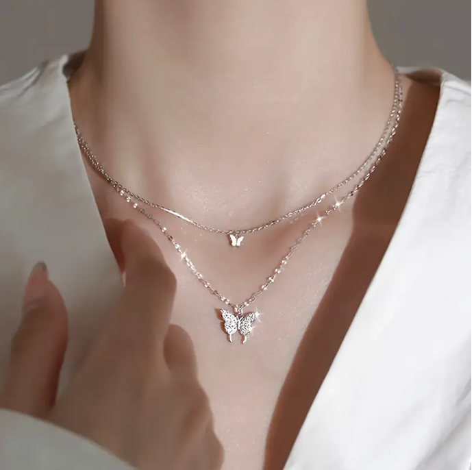 Luna Double-Layered Butterfly Pendant Necklace