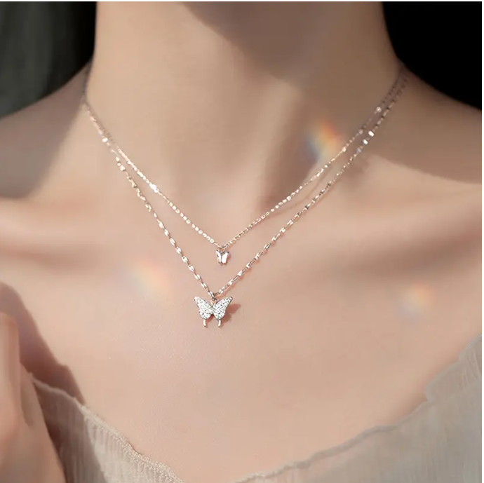 Luna Double-Layered Butterfly Pendant Necklace