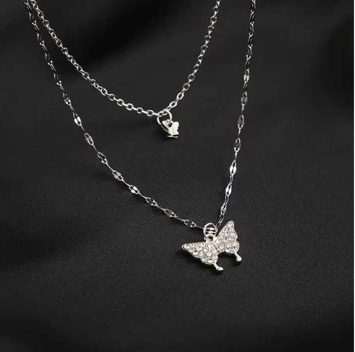 Luna Double-Layered Butterfly Pendant Necklace