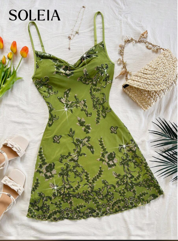 Women's Floral Sequin Embellished Fitted Mini Dress